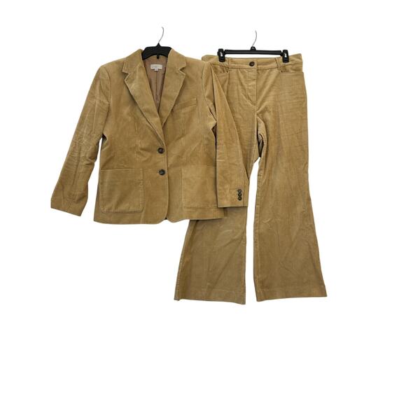 Loft Brown Corduroy Suit Jacket Pants 12P Petite 12 Blazer - Picture 1 of 14